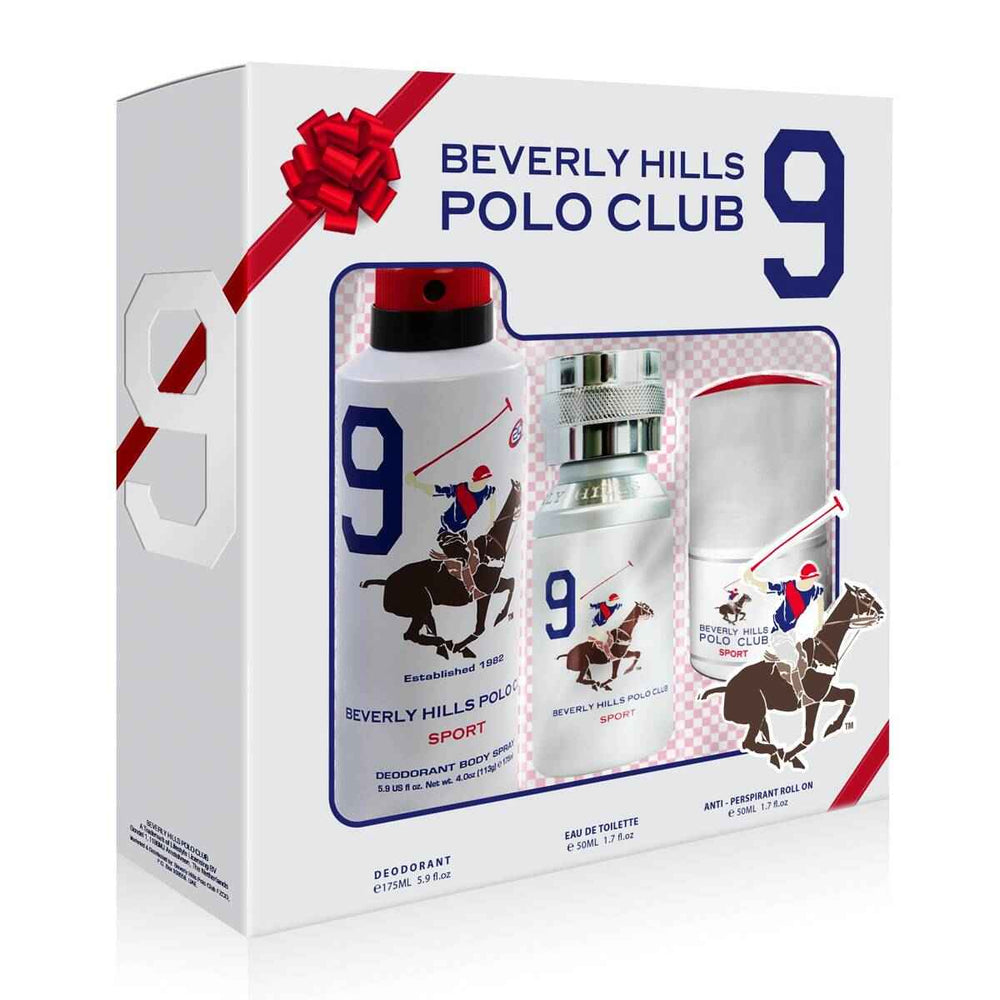 Beverly Hills Polo Club Set Beverly Hills Polo Club: 1982 - Sport 9 – Eau de Toilette for Men, 50 ml + 1982 - Sport 9, Anti-Perspirant, Deodorant Spray, 175 ml + 1982 - Sport 9, Anti-Perspirant, Deodorant Roll-On, 50 ml