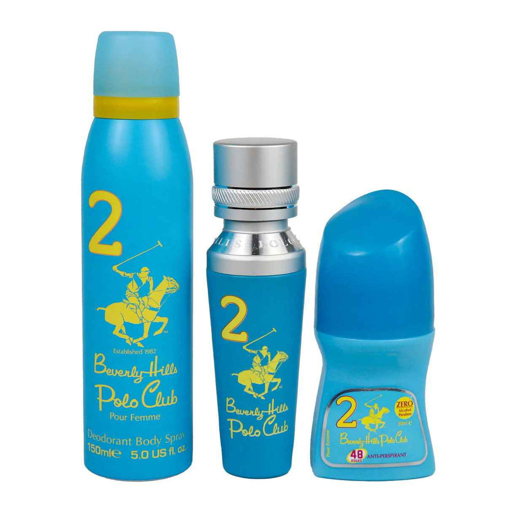 Beverly Hills Polo Club Set Beverly Hills Polo Club: No. 2 – Eau de Parfum for Women, 50 ml + No. 2, Anti-Perspirant, Deodorant Roll-On, 50 ml + 1982 - Sport 2, Freshness, Body Spray, 150 ml