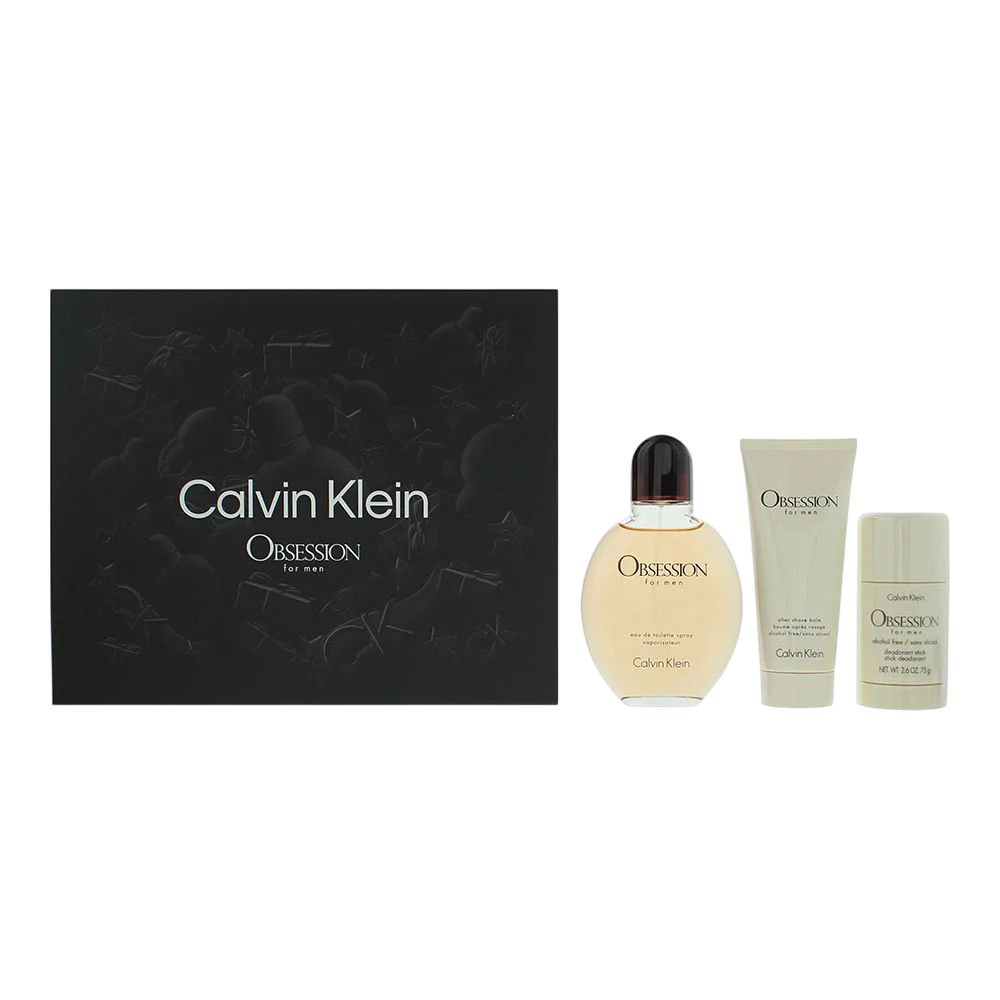 Calvin Klein Set Calvin Klein: Obsession – Eau de Toilette for Men, 125 ml + Obsession, Anti-Sweat, Deodorant Stick, 75 g + Obsession, Calming, Aftershave Balm, 75 ml