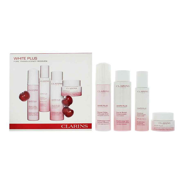 Clarins Set Clarins: White Plus Hydrating Day Emulsion For Face 75 ml + White Plus Brightening Cleansing Foam 150 ml + White Plus Brightening – Lotion for Women, For Face, 200 ml + White Plus, Brightening, Gel Mask,…