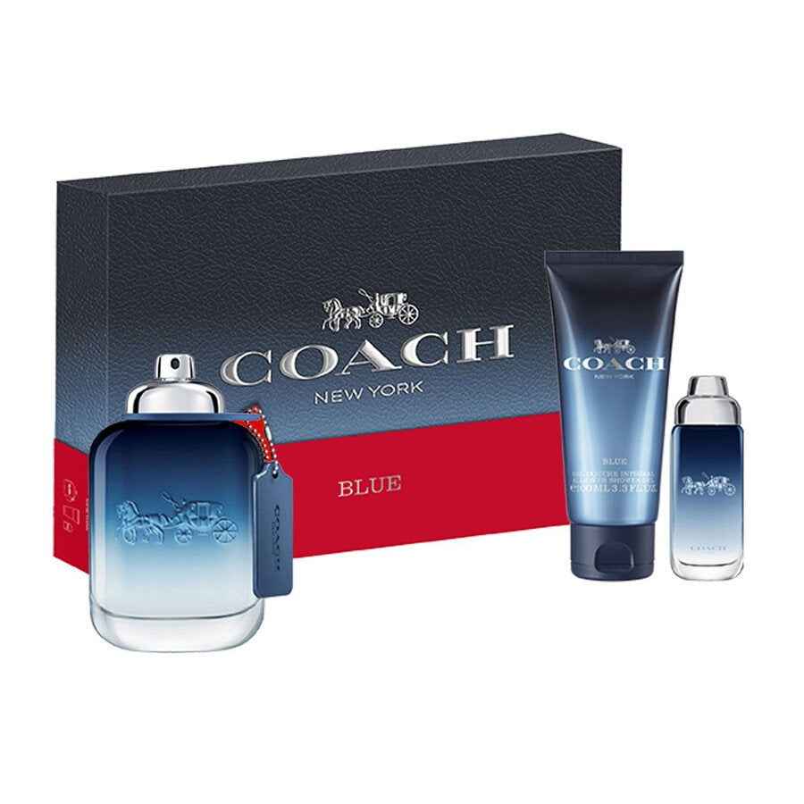 Coach Set Coach: Blue – Eau de Toilette for Men, 100 ml + Blue, 15 ml + Blue, Shower Gel, Beard & Hair, 100 ml