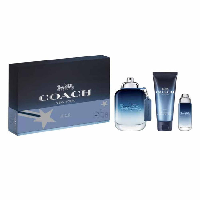 Coach Set Coach: Blue – Eau de Toilette for Men, 100 ml + Blue, 15 ml + Blue, Shower Gel, Beard & Hair, 100 ml