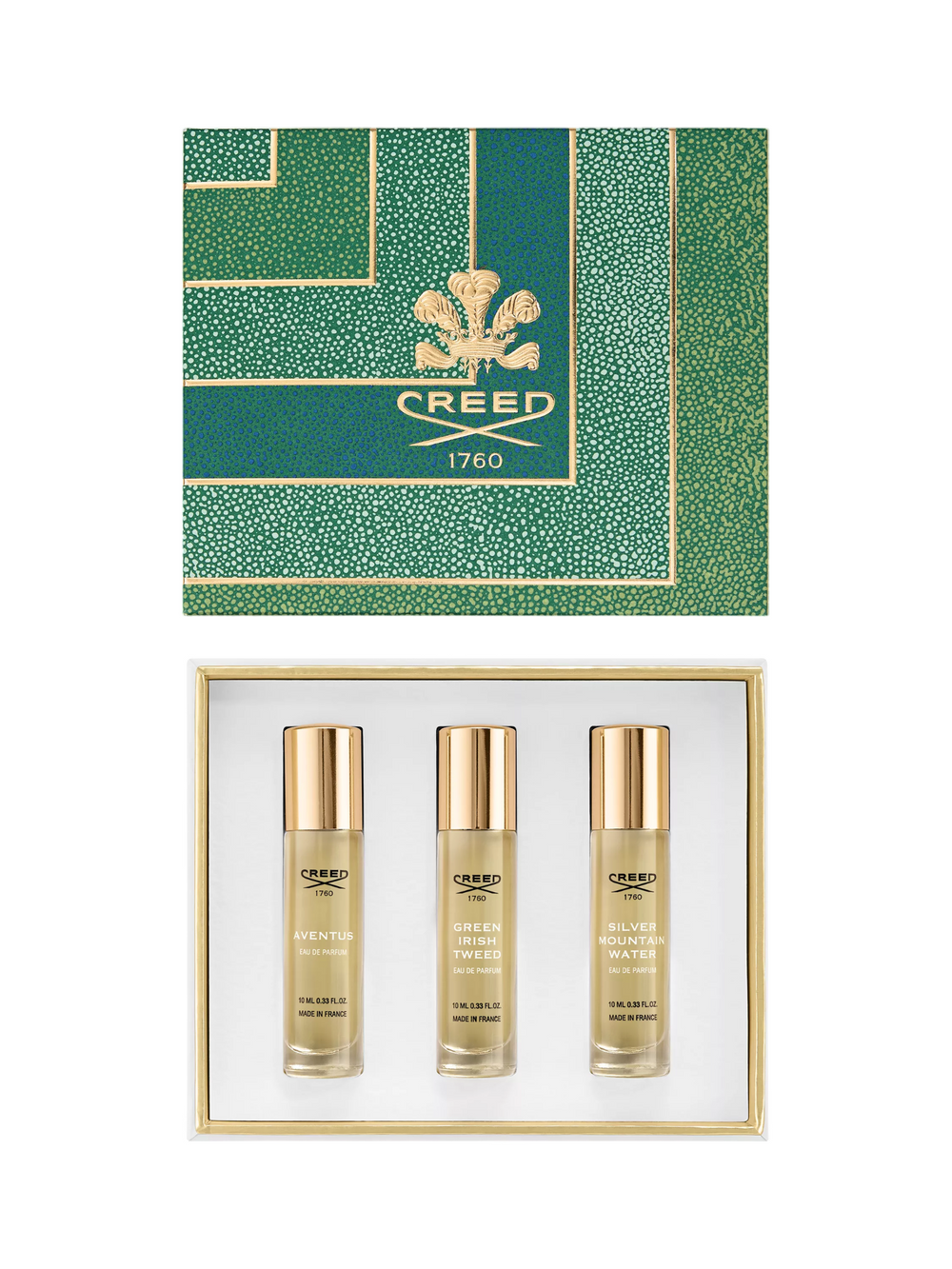 Creed Set Creed: Aventus – Eau de Parfum for Men, 10 ml + Green Irish Tweed, 10 ml + Silver Mountain Water, 10 ml