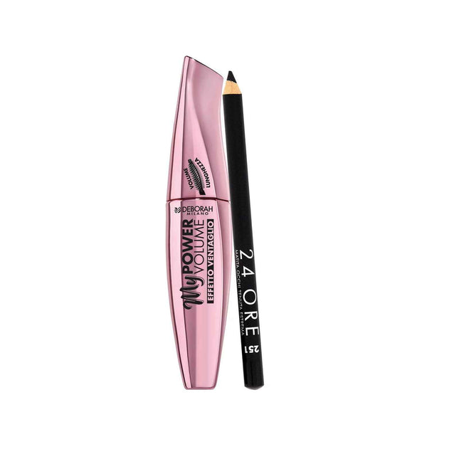 Deborah Set Deborah: 24H Extra – Gel Pencil Eyeliner for Women, Black, 1.5 g + My Power, Waterproof, Volumizing, Mascara, Black, 14 ml