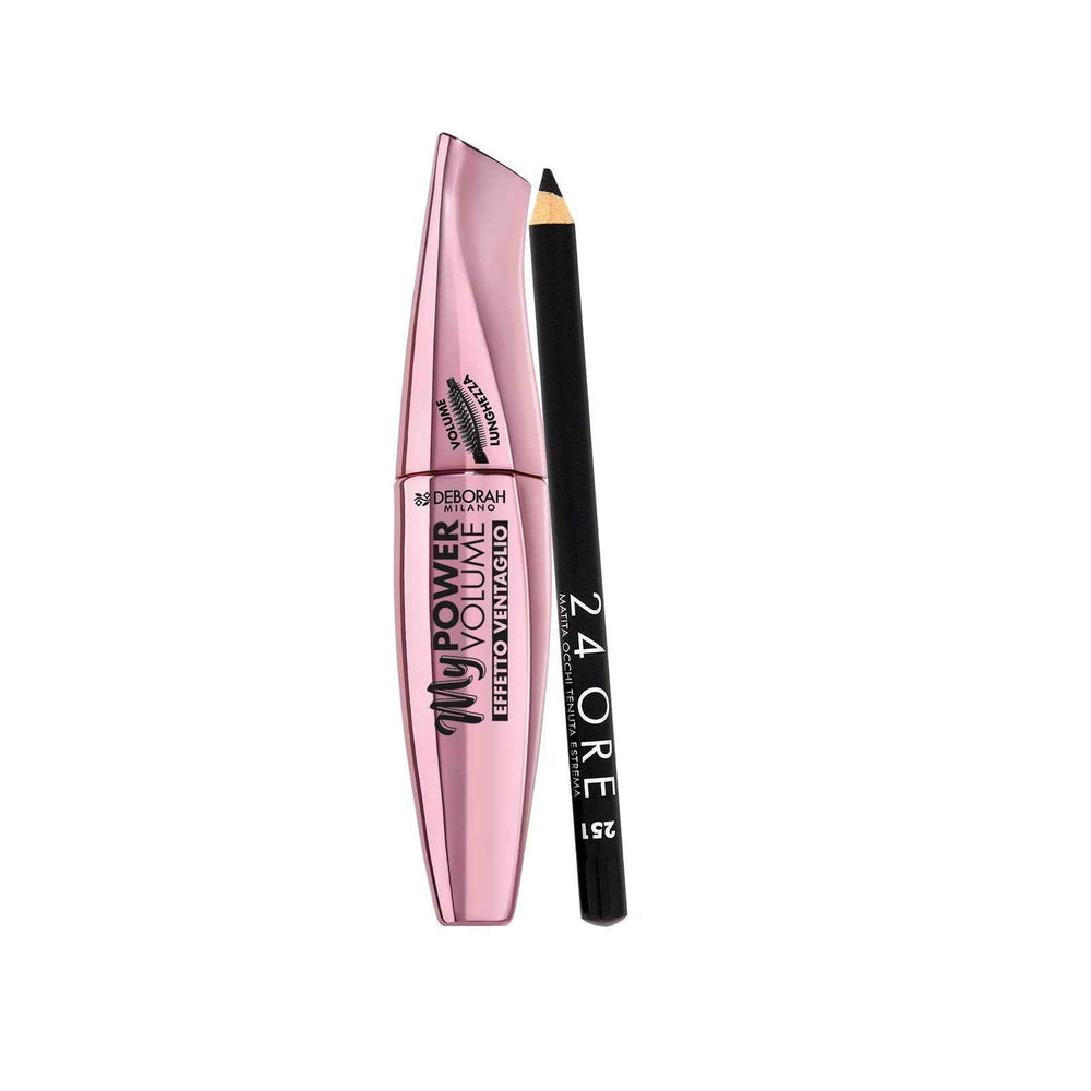 Deborah Set Deborah: 24H Extra – Gel Pencil Eyeliner for Women, Black, 1.5 g + My Power, Waterproof, Volumizing, Mascara, Black, 14 ml