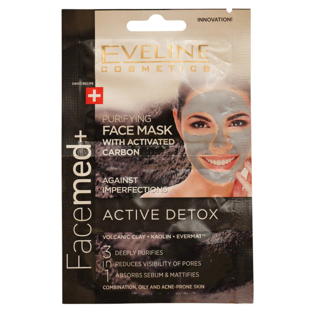 Eveline Cosmetics Set Duo Eveline Cosmetics Facemed+ Active Detox Carbon Detoxifying – Clay Mask for Women, 2 pcs, 10 ml