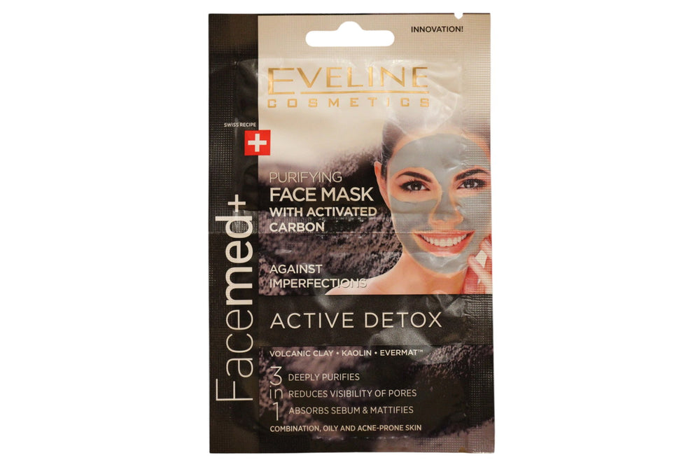Eveline Cosmetics Set Duo Eveline Cosmetics Facemed+ Active Detox Carbon Detoxifying – Clay Mask for Women, 2 pcs, 10 ml