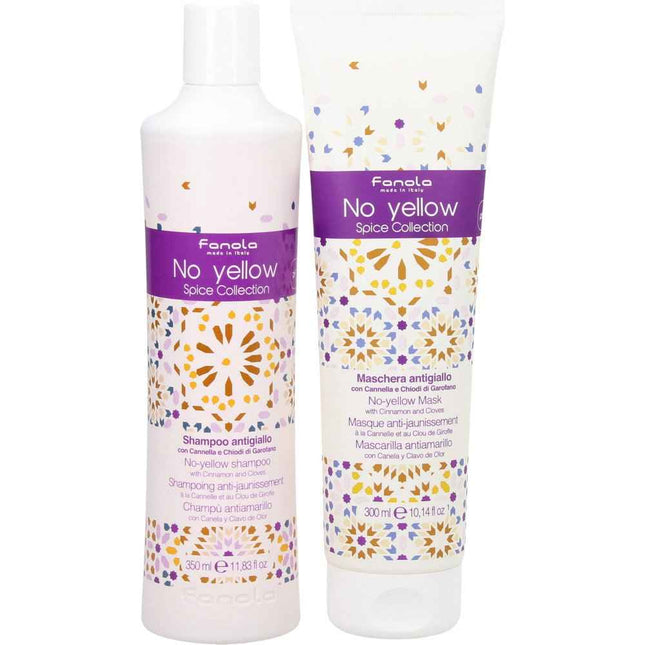 Fanola Set Fanola: No Yellow Spice Collection – Hair Treatment Cream Mask for Women, For Neutralisation Of Yellow Tones, 300 ml + No Yellow Spice Collection, Hair Shampoo, For Neutralisation Of Yellow Tones, 350 ml