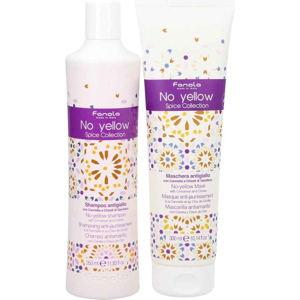 Fanola Set Fanola: No Yellow Spice Collection – Hair Treatment Cream Mask for Women, For Neutralisation Of Yellow Tones, 300 ml + No Yellow Spice Collection, Hair Shampoo, For Neutralisation Of Yellow Tones, 350 ml