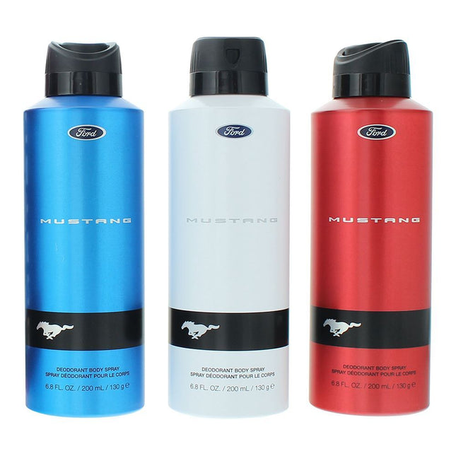 Ford Set Ford: Mustang Blue – Deodorant Spray for Men, 200 ml + Mustang Red, 200 ml + Mustang White, 200 ml
