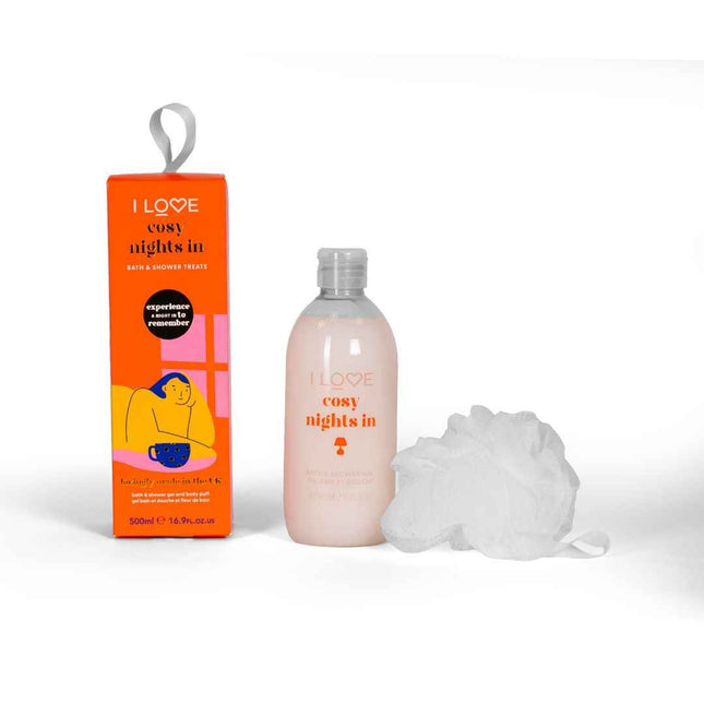 I Love Set I Love: Cosy Night's Hydrating – Shower Gel for Women, For All Skin Types, 500 ml + I Love, Body Sponge