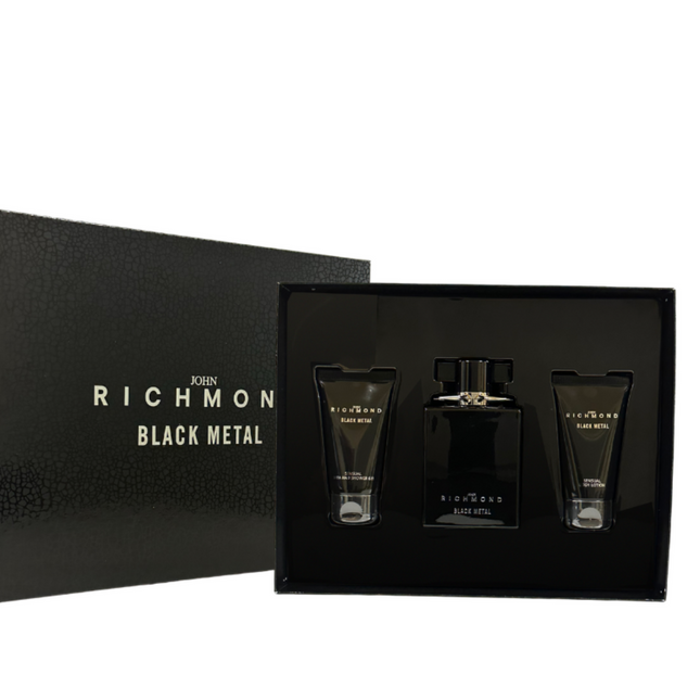John Richmond Set John Richmond: Black Metal Natural Cleansing – Shower Gel for Men, 50 ml + Black Metal, Body Lotion, 50 ml + Black Metal, Eau de Parfum, 100 ml