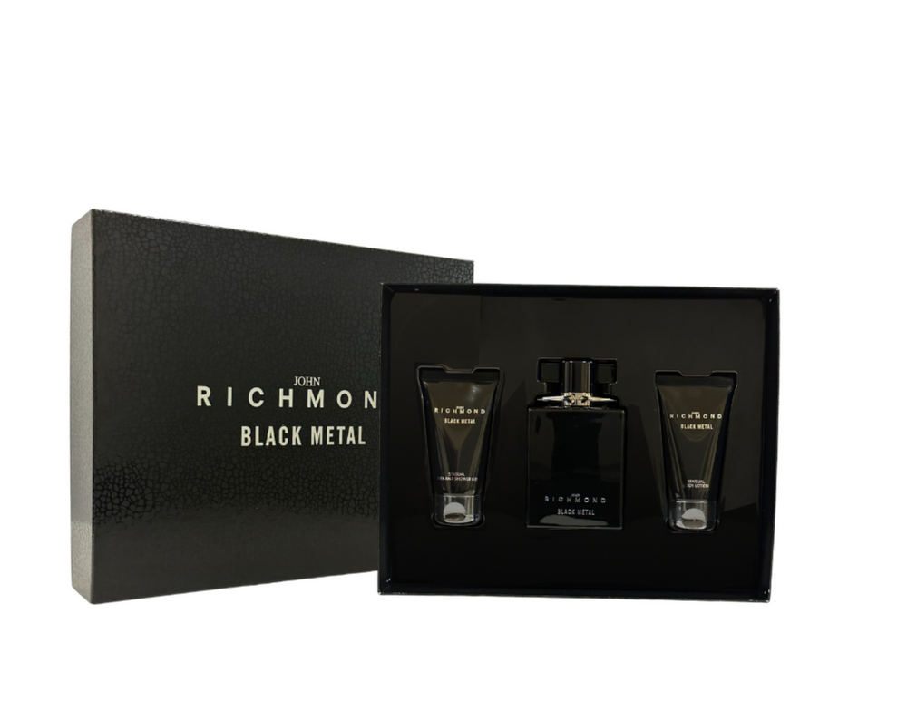 John Richmond Set John Richmond: Black Metal Natural Cleansing – Shower Gel for Men, 50 ml + Black Metal, Body Lotion, 50 ml + Black Metal, Eau de Parfum, 100 ml