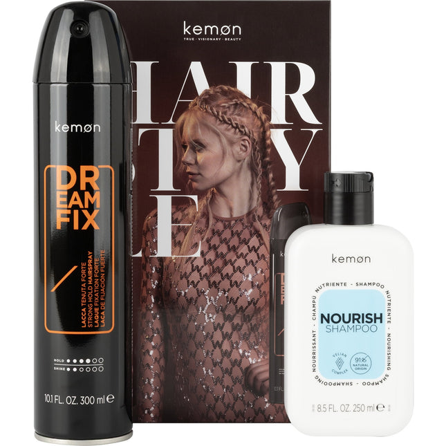 Kemon Set Kemon: Dreamfix – Hair Spray Unisex, Strong Hold, 300 ml + Nourish Nourishing, Hair Treatment Shampoo, Dry, 250 ml