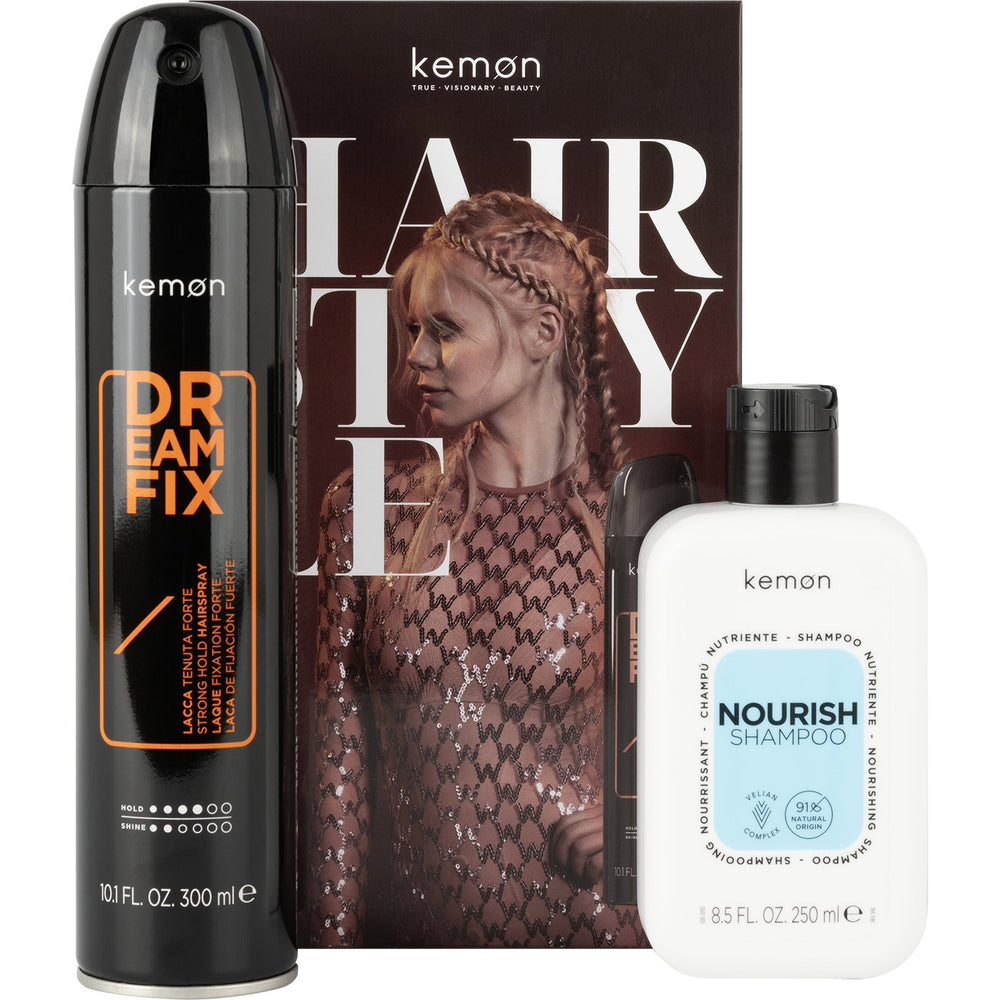 Kemon Set Kemon: Dreamfix – Hair Spray Unisex, Strong Hold, 300 ml + Nourish Nourishing, Hair Treatment Shampoo, Dry, 250 ml