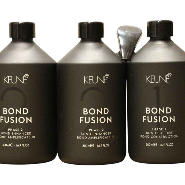 Keune Set Keune: Bond Fusion Phase 1 – Hair Treatment Lotion Mask Unisex, Bond Repair, 500 ml + Bond Fusion Phase 2, Bond Enhancer, 500 ml + Measuring Plastic Cup