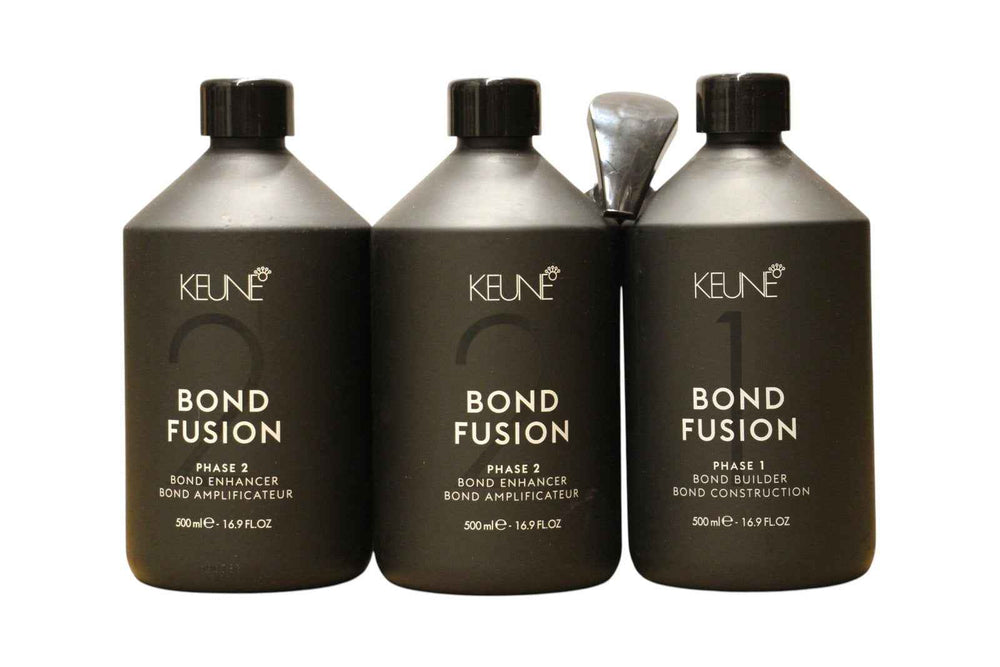 Keune Set Keune: Bond Fusion Phase 1 – Hair Treatment Lotion Mask Unisex, Bond Repair, 500 ml + Bond Fusion Phase 2, Bond Enhancer, 500 ml + Measuring Plastic Cup