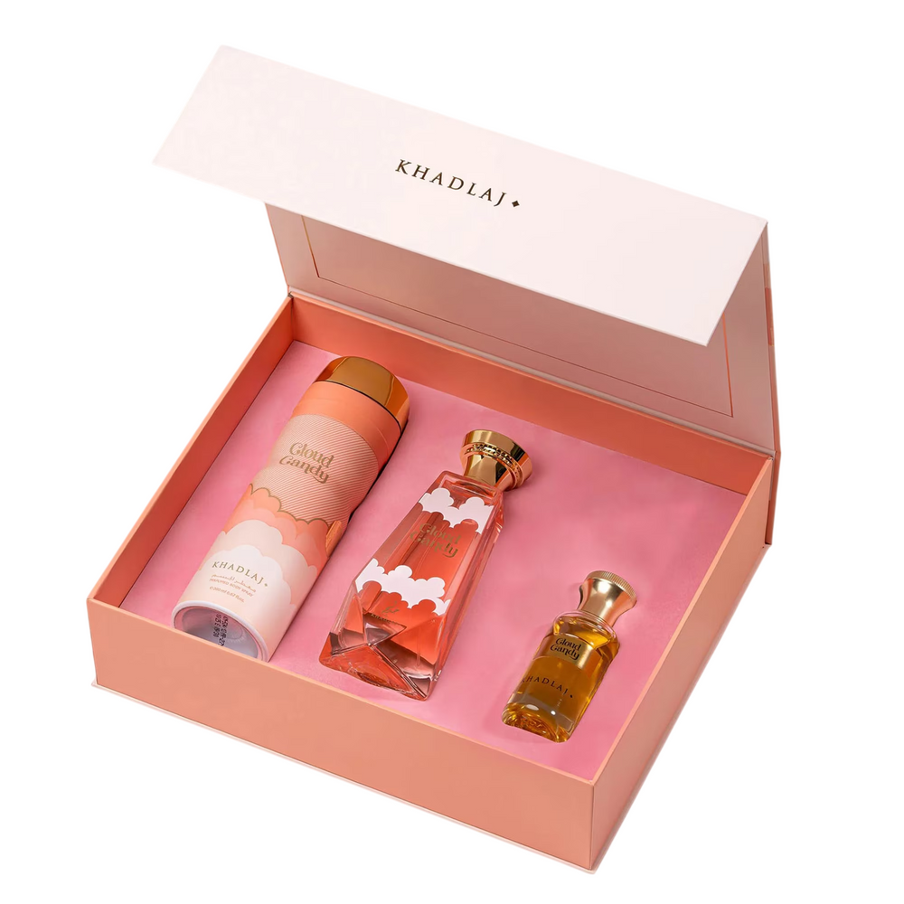 Khadlaj Set Khadlaj: Cloud Candy – Extrait de Parfum Unisex, 100 ml + Cloud Candy, Deodorant Spray, 200 ml + Cloud Candy,…