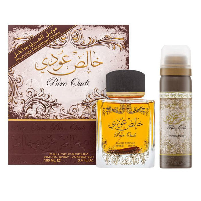 Lattafa Set Lattafa: Pure Oudi – Eau de Parfum Unisex, 100 ml + Pure Oudi, Anti-Perspirant, Deodorant Spray, 50 ml