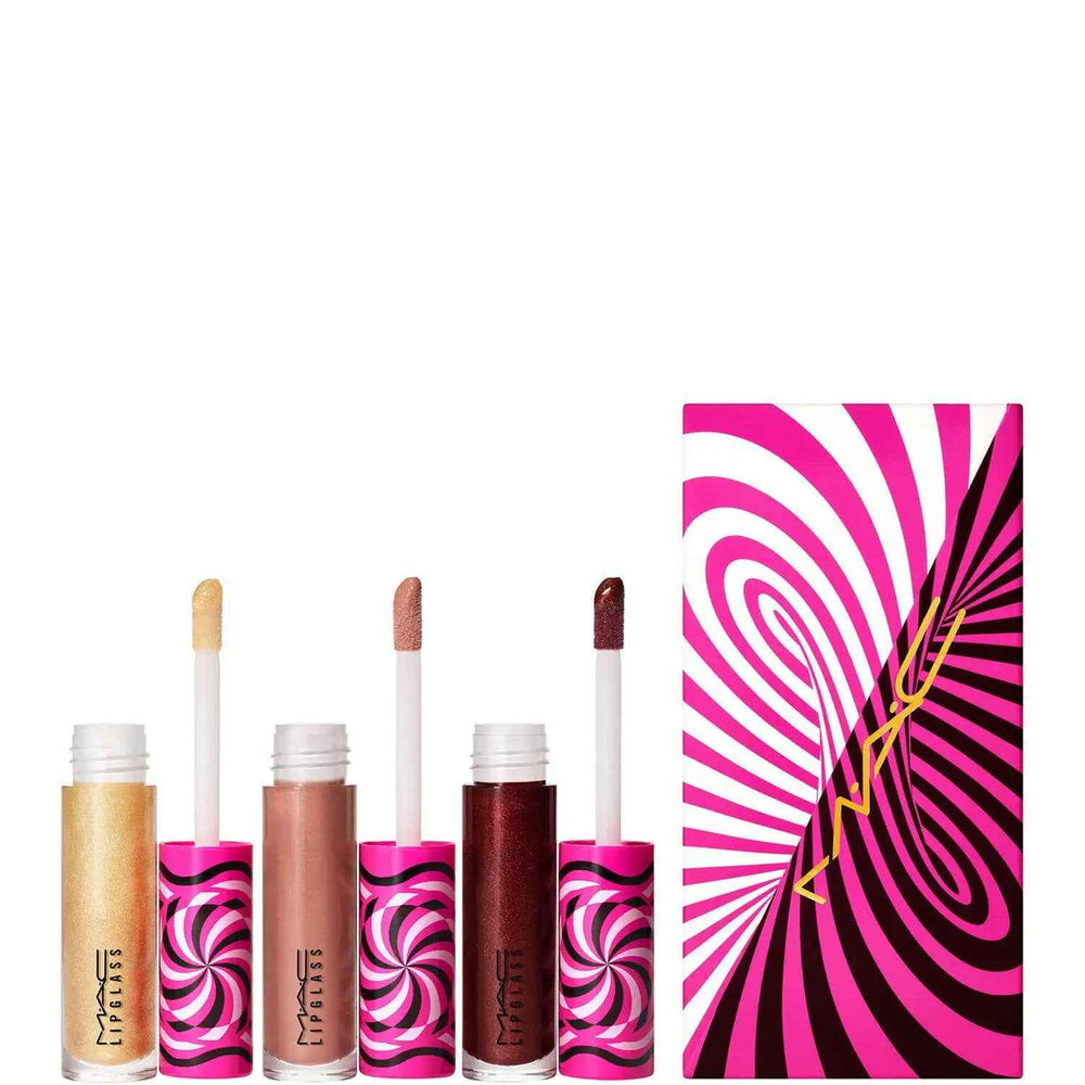 MAC Tiny Tricks Set MAC: Lipglass Lip Gloss – Makeup Set for Women, Optical Delusion, 2.4 g + Lipglass, Lip Gloss, Tiktalk of the Town, 2.4 g + Lipglass, Lip Gloss, Gilty of Trickery, 2.4 g
