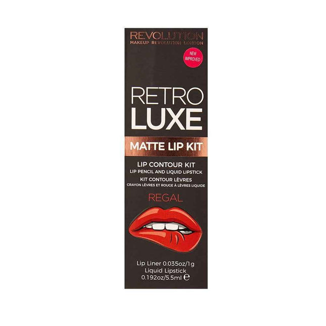 Makeup Revolution Set Makeup Revolution: Retro Luxe Lip Liner Regal 1 g + Retro Luxe Matte – Liquid Lipstick for Women, Regal, 5.5 ml