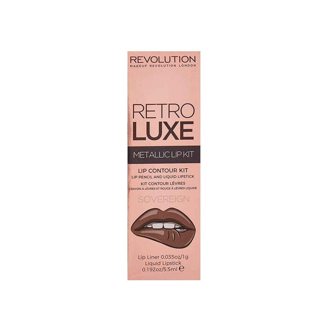 Makeup Revolution Set Makeup Revolution: Retro Luxe Metallic – Liquid Lipstick for Women, Sovereign, 5.5 ml + Retro Luxe, Lip Liner, Sovereign, 1 g