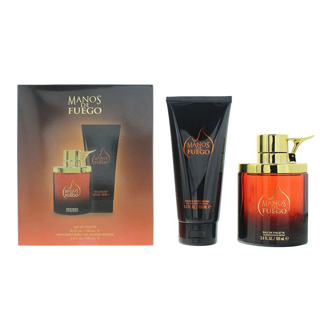 Manos De Fuego Set Manos De Fuego: Caliente – Eau de Toilette for Men, 100 ml + Caliente, Body Wash, For Hair & Body, 150 ml