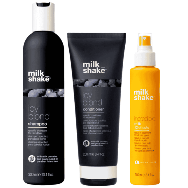 Milk Shake Set Milk Shake: Icy Blond – Hair Shampoo for Women, 300 ml + Icy Blond, Hair Conditioner, 250 ml + Incredible,…