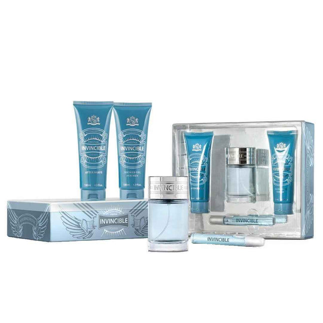 New Brand Set New Brand: Invincible – Eau de Toilette for Women, 100 ml + Invincible, 10 ml + Invincible, Cleansing, Shower Gel, All Over The Body, All Skin Types, 130 ml + Invincible, Aftershave Gel, 100 ml