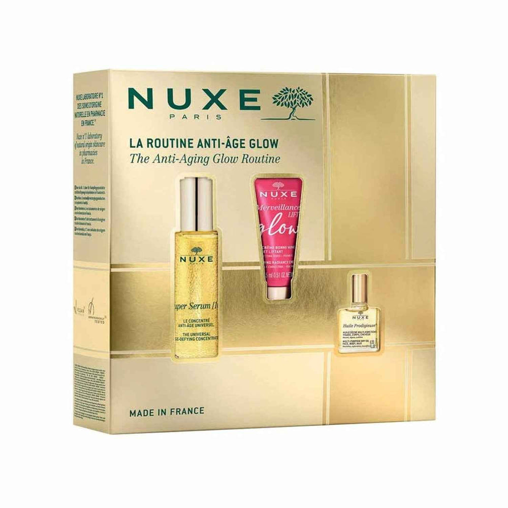 Nuxe Anti-Aging Glow Routine Set Nuxe: Super Serum [10] for Women, Vegan, Anti-Ageing, Day & Night, Serum, For Face & Neck, 30 ml + Merveillance Lift, Glow Firming, Cream, For Face, 15 ml + Huile Prodigieuse Rich…