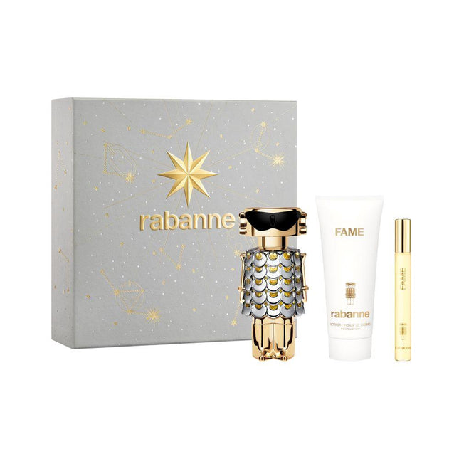 Paco Rabanne Set Paco Rabanne: Fame – Eau de Parfum for Women, 80 ml + Fame, 10 ml + Fame, Hydrating, Body Lotion, 100 ml