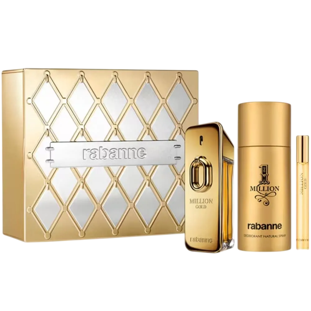 Paco Rabanne Set Paco Rabanne: Million Gold – Eau de Parfum for Men, 100 ml + Million Gold, 10 ml + 1 Million, Anti-Perspirant, Deodorant Spray, 150 ml