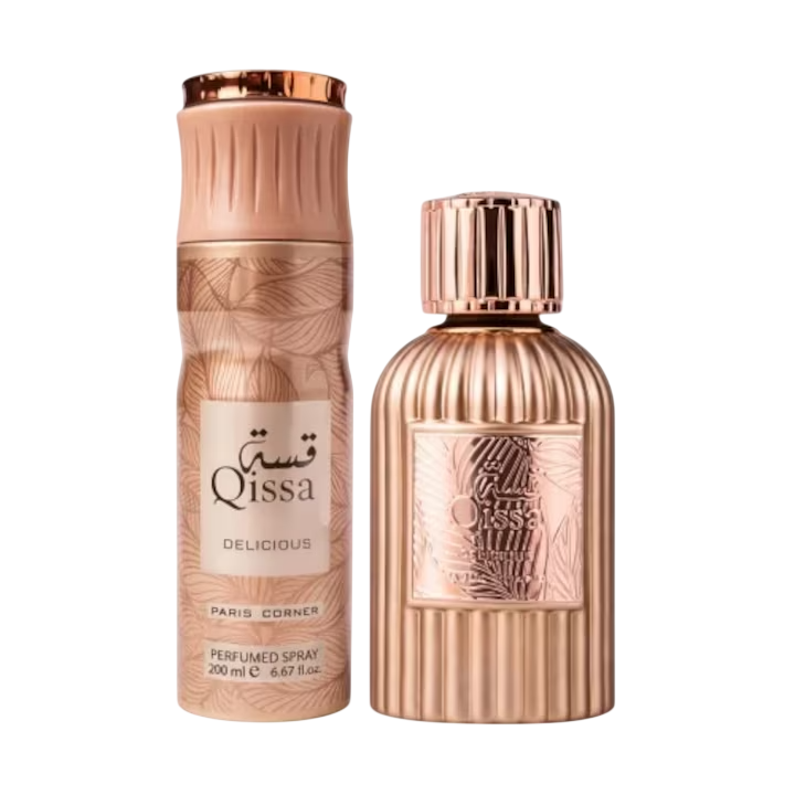 Paris Corner Set Paris Corner: Qissa Delicious – Eau de Parfum for Women, 100 ml + Qissa Delicious, Deodorant Spray, 200 ml