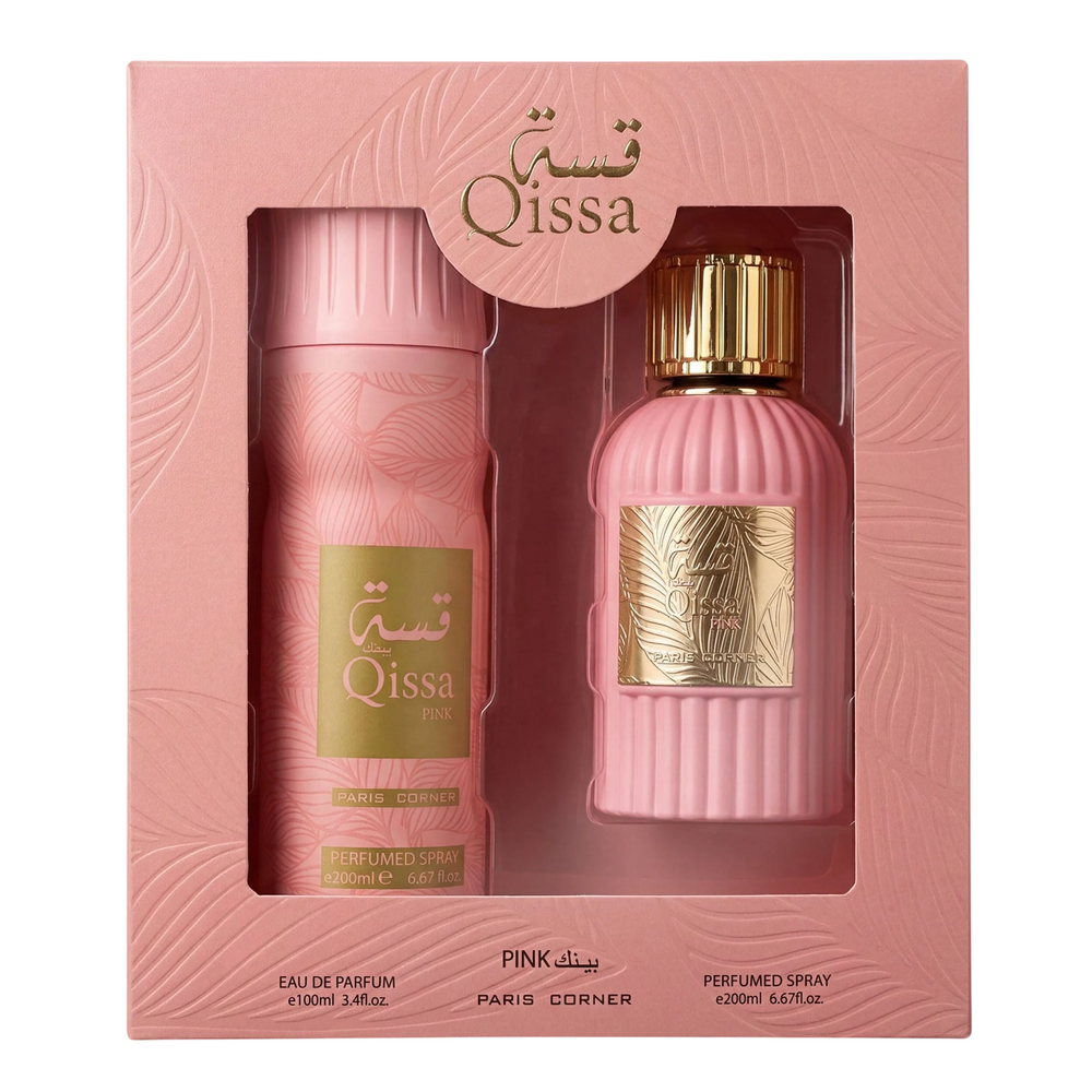 Paris Corner Set Paris Corner: Qissa Pink – Eau de Parfum for Women, 100 ml + Qissa Pink, Deodorant Spray, 200 ml