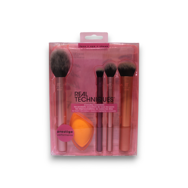 Real Techniques Set Real Techniques: Everyday Essentials Kit – Eyebrow Cream Pencil for Women, Powder & Brush 3-in-1, 2 + Everyday Essentials Kit, Makeup Sponge, Orange + Everyday Essentials Kit, Foundation Brush
