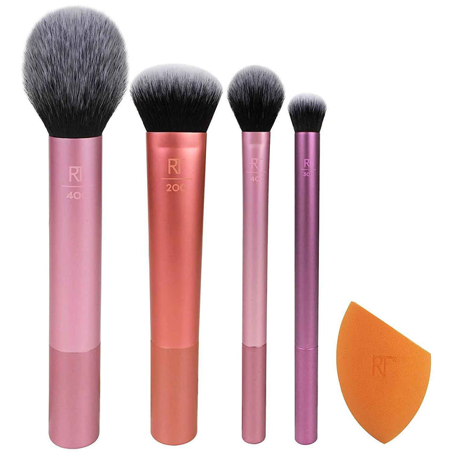 Real Techniques Set Real Techniques: Everyday Essentials Kit – Eyebrow Cream Pencil for Women, Powder & Brush 3-in-1, 2 + Everyday Essentials Kit, Makeup Sponge, Orange + Everyday Essentials Kit, Foundation Brush