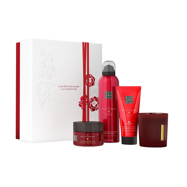 Rituals Set Rituals: The Ritual Of Ayurveda Rejuvenating Body Scrub 125 g + The Ritual Of Ayurveda Balancing – Body Cream for Women, 100 ml + The Ritual Of Ayurveda, Floral, Scented Candle, 140 g + The Ritual Of…