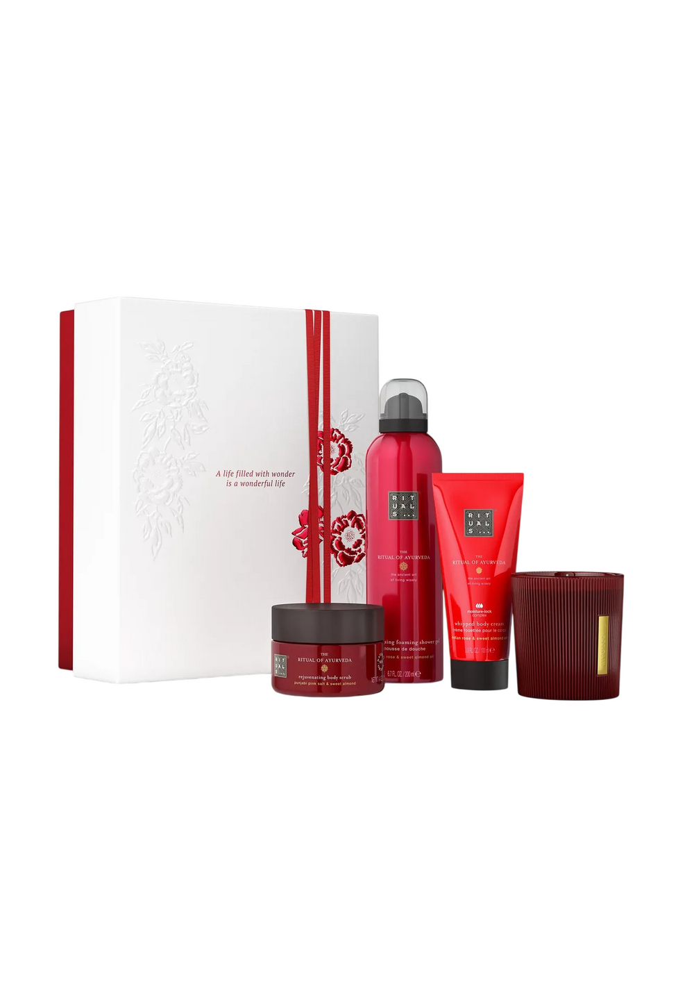 Rituals Set Rituals: The Ritual Of Ayurveda Rejuvenating Body Scrub 125 g + The Ritual Of Ayurveda Balancing – Body Cream for Women, 100 ml + The Ritual Of Ayurveda, Floral, Scented Candle, 140 g + The Ritual Of…