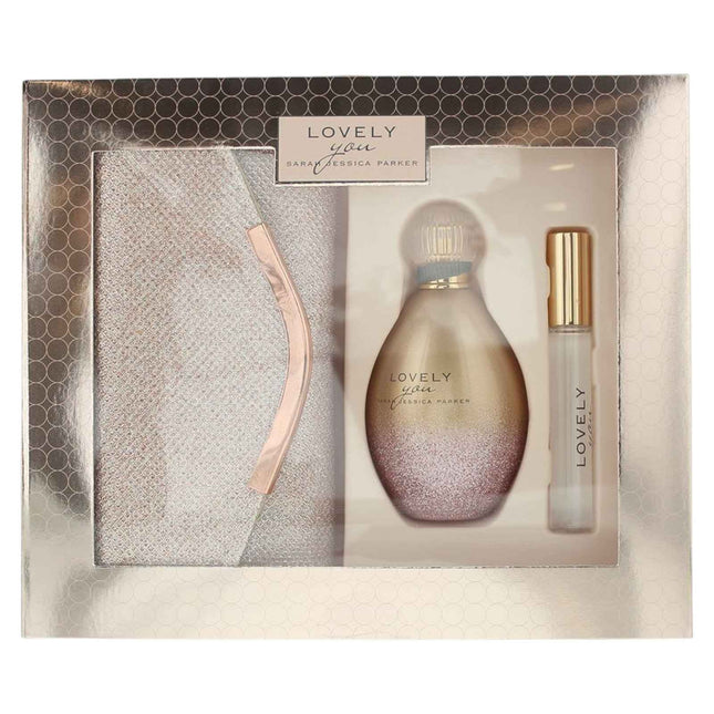 Sarah Jessica Parker Set Sarah Jessica Parker: Lovely You – Eau de Parfum for Women, 100 ml + Lovely You, 10 ml + Lovely You, Textile Handbag, Badge Holder, Rose