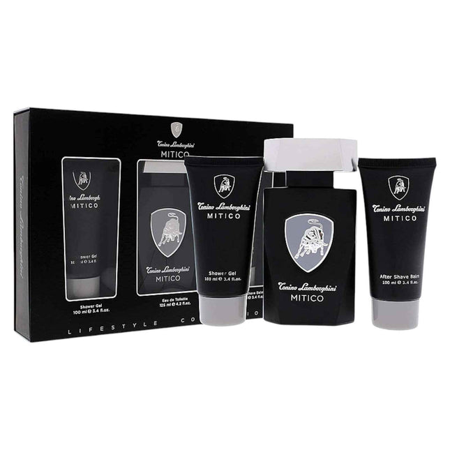 Tonino Lamborghini Set Tonino Lamborghini: Mitico – Eau de Toilette for Men, 125 ml + Mitico, Hydration, Shower Gel, All Skin Types, 100 ml + Mitico, Hydrating, Aftershave Balm, 100 ml