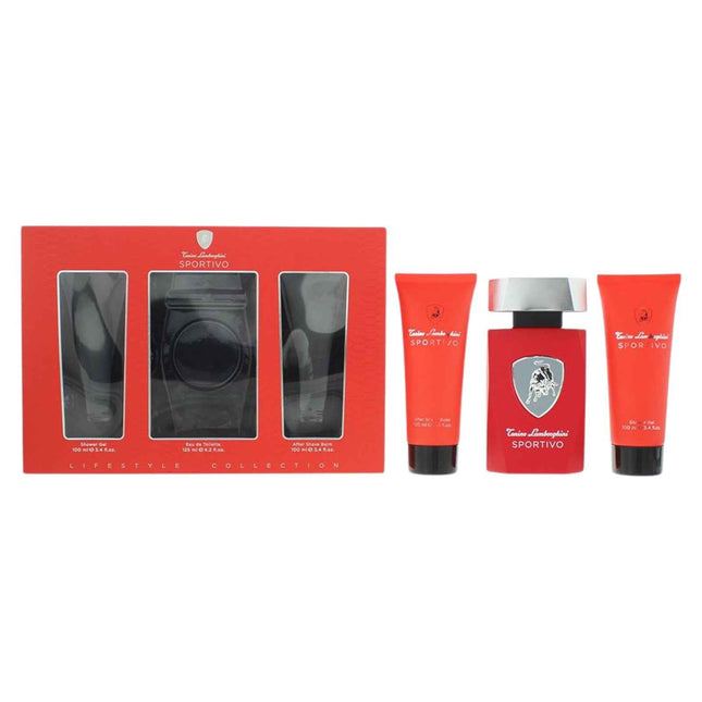 Tonino Lamborghini Set Tonino Lamborghini: Sportivo – Eau de Toilette for Men, 125 ml + Sportivo, Hydration, Shower Gel, All Skin Types, 100 ml + Sportivo, Hydrating & Softening, Aftershave Balm, 100 ml