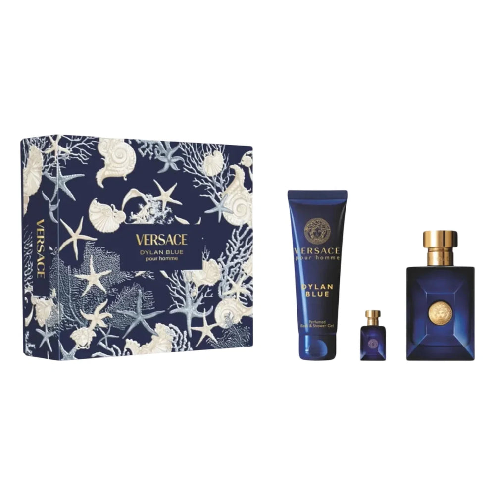Versace Set Versace: Dylan Blue – Eau de Toilette for Men, 100 ml + Dylan Blue, 5 ml + Dylan Blue, Shower Gel, For All Skin…