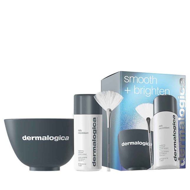 Dermalogica Smooth + Brighten Set Dermalogica: Daily Microfoliant Exfoliating – Skin Care Set Unisex, Exfoliating Powder, 74 g + Masque Fan, Multi Face Brush + Dermalogica, Plastic Colour Mixing Bowl, Grey