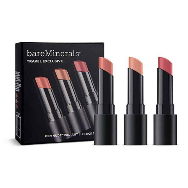BareMinerals Travel Exclusive Set BareMinerals: Gen Nude Radiant Cocoa – Cream Lipstick for Women, Infatuation, 3.35 g + Gen Nude Radiant, Cocoa, Friendship, 3.35 g + Gen Nude Radiant, Cocoa, Swag, 3.5 g