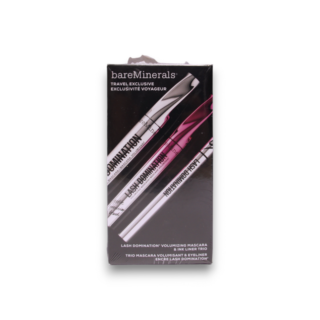 BareMinerals Travel Exclusive Set BareMinerals: Lash Domination Volumizing – Mascara for Women, Intense Black, 8.5 ml + Lash Domination, Volumizing, Black, 8.5 ml + Lash Domination, Gel Pencil Eyeliner, Black, 0.6 ml