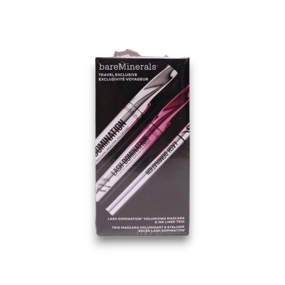 BareMinerals Travel Exclusive Set BareMinerals: Lash Domination Volumizing – Mascara for Women, Intense Black, 8.5 ml + Lash Domination, Volumizing, Black, 8.5 ml + Lash Domination, Gel Pencil Eyeliner, Black, 0.6 ml