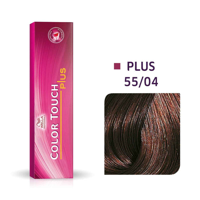 Wella Professionals Color Touch Plus Ammonia-Free – Semi-Permanent Hair Dye for Women, 55/04 Intense Light Natural Red Brown, 60 ml