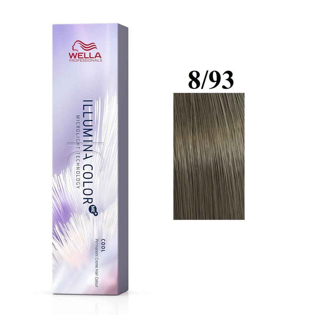 Wella Professionals Illumina Color Me+ – Permanent Hair Dye for Women, 8/93 Light Blonde Golden Blue, 60 ml