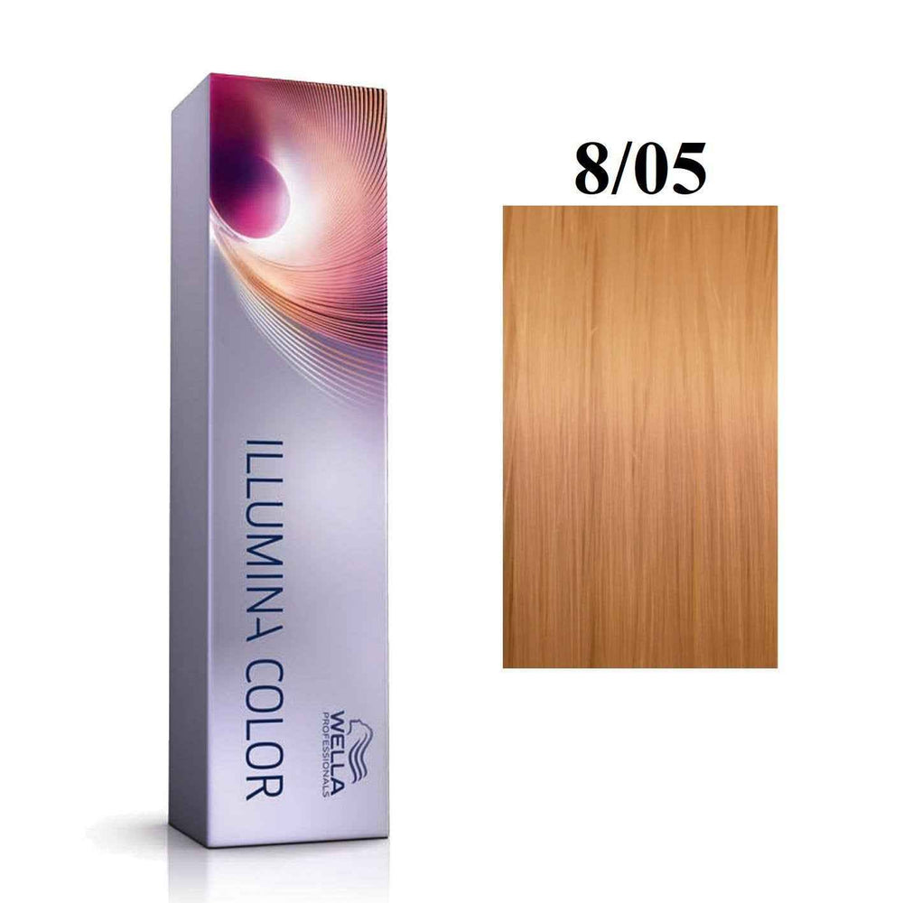 Wella Professionals Illumina Color – Permanent Hair Dye for Women, 8/05 Light Blonde Natural Mahogany, 60 ml