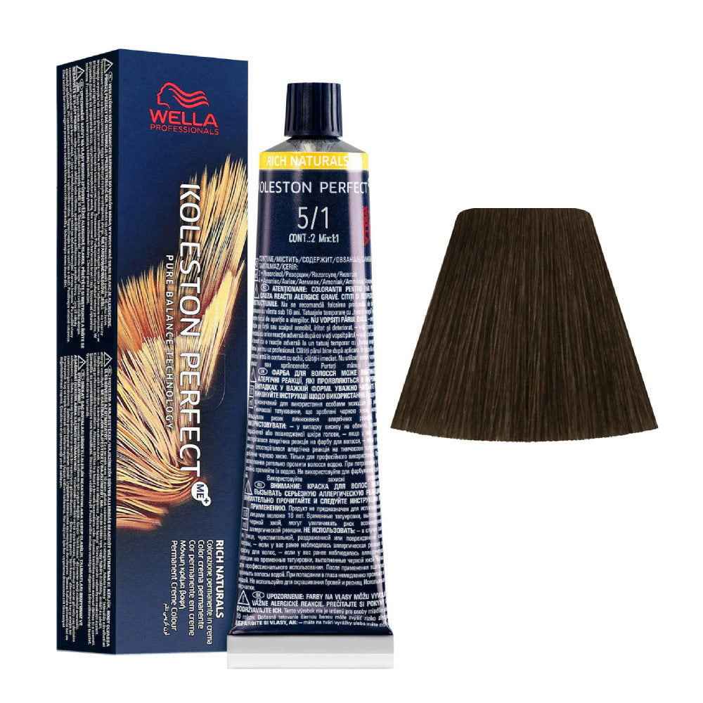 Wella Professionals Koleston Perfect Me+ – Permanent Hair Dye for Women, 5/1 Light Brown Ash, 60 ml Tester